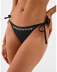 Accessorize - Shell Embroidered Tie Side Bikini Bottoms - Lyst