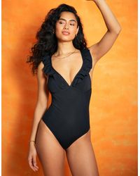 Accessorize - Women's Black Exaggerated Ruffle Swimsuit - Lyst