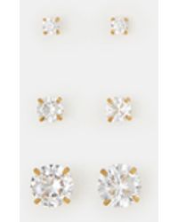 Accessorize - 3-Pack Stainless Steel Cubic Zirconia Stud Earrings - Lyst