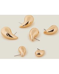 Accessorize - Women's Gold 3-pack Drop Curve Earrings - Lyst