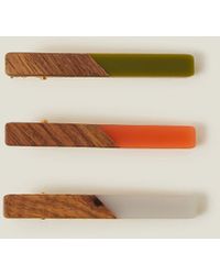 Accessorize - Women's Brown/green/orange 3-pack Wooden Resin Hair Clips - Lyst