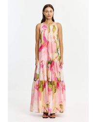 Acler - Reeman Maxi Dress For Woven Linen Blend, Rhinestone And Sequin Neck Trim - Lyst