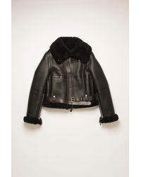 Acne Studios FN-WN-LEAT000028 Schwarz/Schwarz Lammfelljacke im Piloten-Stil