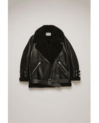Acne Studios Velocite Schwarz/Schwarz Lammfelljacke im Piloten-Stil
