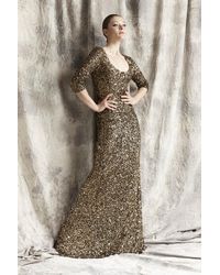 THEIA Scoop Neckline Sequin Gown 881404 - Metallic