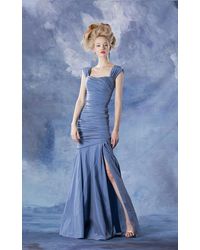 THEIA 881685 Asymmetrical Ruched Mermaid Taffeta Gown - Blue