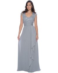 Decode 1.8 Cap Sleeve Lace Bodice Chiffon Gown - Grey
