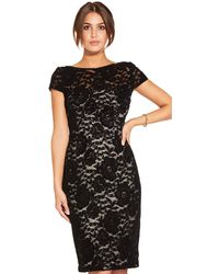 Adrianna Papell Ap1e204098 Floral Lace Cap Sleeve Sheath Dress - Black