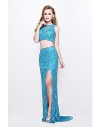 Primavera Couture Two-piece Appliqued Evening Dress - Blue