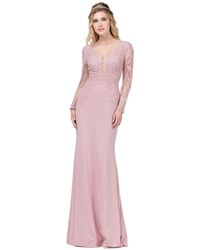 Dancing Queen 2276 Trailing Floral Lace Appliqued Prom Gown - Pink
