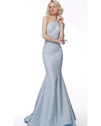 Jovani 65416 Sleeveless Open Back Glitter Jersey Mermaid Gown - Blue