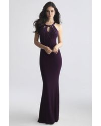 Madison James 18-698 Beaded Cutout Sheath Sleeveless Jersey Dress - Purple