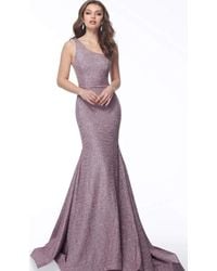 Jovani Asymmetric Stretch Glitter Mermaid Evening Gown 67650sc - Purple