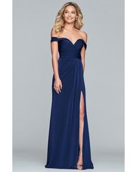 Faviana Long Off-shoulder High Slit Dress - Blue