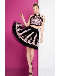 Terani Couture 1721h4513 Two Piece Floral A-line Dress - Black