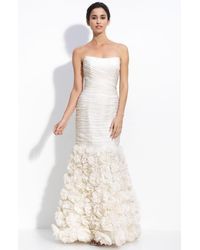 THEIA Strapless Rosette Organza Gown 890092 - White