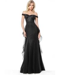 Jovani Off-shoulder Stretch Glitter A-line Gown - Black