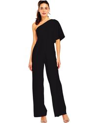 Adrianna Papell Ap1e201788 One Shoulder Asymmetrical Cape Jumpsuit - Black