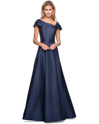 La Femme Asymmetrical A-line Evening Gown - Blue