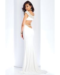 Clarisse 3409 Ornate Cap Sleeves Cutout Long Gown - White