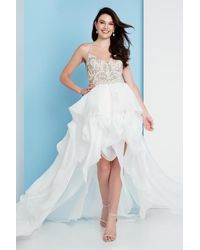 Terani Couture 1811p5782 Beaded Bodice T-strap Hi-lo Prom Dress - White