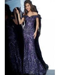 Jovani Sequin Embellished Off-shoulder Prom Gown - Purple