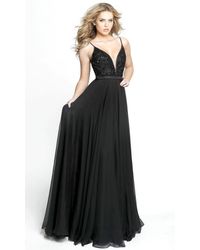 Sherri Hill Beaded V-neck Chiffon Dress - Black