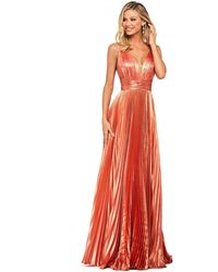 Sherri Hill Plunged V-neck Pleated A-line Gown - Orange