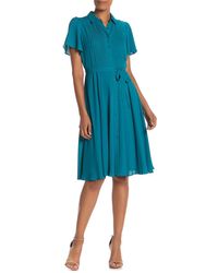 Nanette Lepore Pleated Front Flared Short Dress - Blue