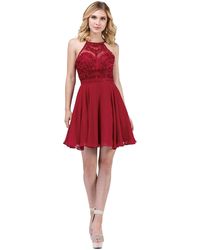 Dancing Queen Halter Embroidered Lace Homecoming Dress