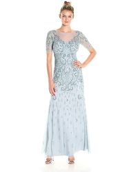 Adrianna Papell Sheer Embellished Long Gown - Blue