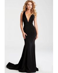 Jovani Jvn50333 Deep V-neck Mermaid Dress - Black