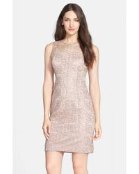 Adrianna Papell 41889120 Sleeveless Illusion Lace Cocktail Dress - Pink