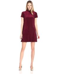 Maggy London High Neck Short Sleeve Suede Dress C - Red
