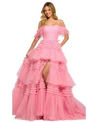 Sherri Hill Frilled Tulle Skirt Prom Gown - Pink