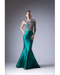 Cinderella Divine Hw03 Two Piece Floral Appliqued Mermaid Gown - Black