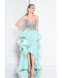 Terani Couture 1811p5782 Beaded Bodice T-strap Hi-lo Prom Dress - Blue