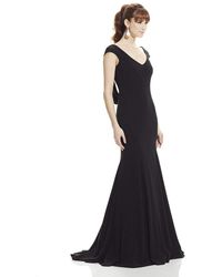 THEIA V-neck Trumpet Gown With Open Cowl Back - Black