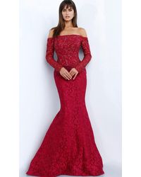 Jovani Embellished Off-shoulder Mermaid Dress - Red
