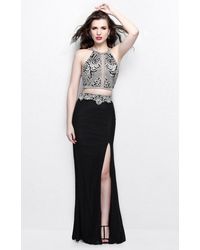 Primavera Couture Two Piece Halter Long Dress With Slit 1863 - Black