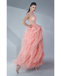 Mnm Couture Beaded Ruffled Tulle Long Gown G0598 - Pink