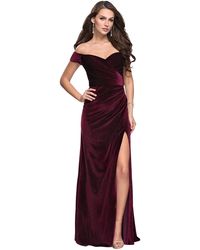 La Femme Off-shoulder Sheath Evening Gown With Slit 25213sc - Red