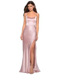La Femme Strappy Scoop Evening Dress With Slit 27010 - Pink