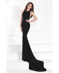 Tarik Ediz Sheer Lace Halter Gown 92574 - Black