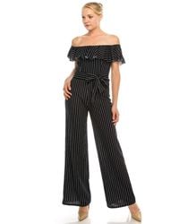 Bebe Ribbon Accented Striped Jumpsuit - Blue