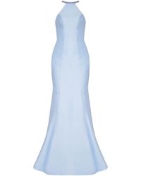 Tarik Ediz Pearl Accented Laced Back Mermaid Gown - Blue