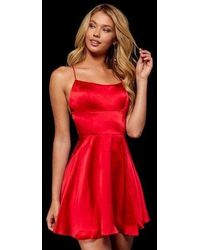 Sherri Hill Short Oop Neck Satin Dress 52156 - Red