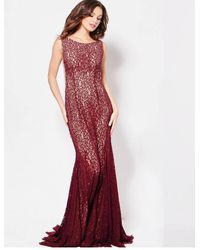 Jovani Stretch Lace Bateau Evening Gown - Red
