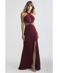 Madison James 18-661 Fitted Halter Keyhole Evening Dress - Red