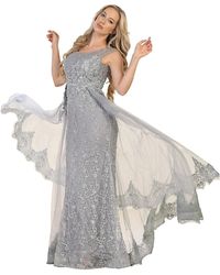 May Queen Rq7568 Beaded Lace Illusion Bateau Sheath Mother Of The Bride Dress - Gray